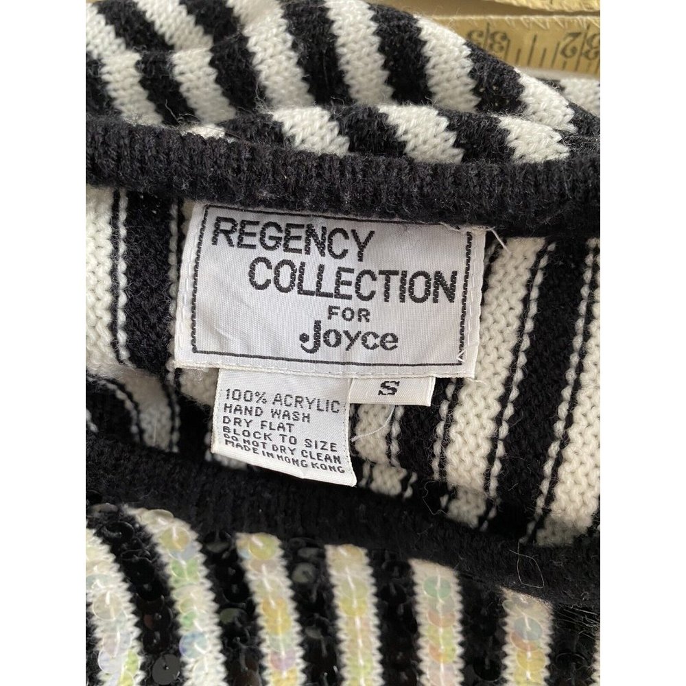 Regency collection By Joyce Vintage Women’s Sweater Sequins Black‎ White Stripe - Picture 6 of 8